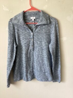 Long Sleeve Heather Blue V-Neck Polo Sweater